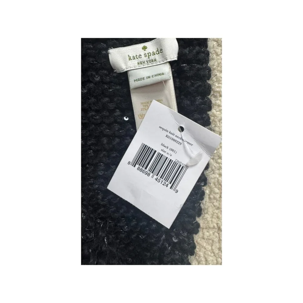 Kate Spade Sequin Knit Neck Warmer Black Infinity Scarf NEW
